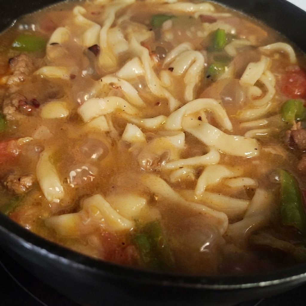 Rodajas de panceta ahumada dorándose y chisporroteando en una olla.