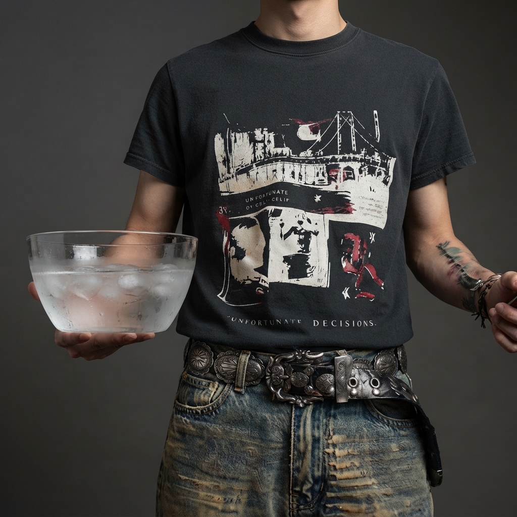 Una persona sosteniendo un vaso de vidrio lleno de agua y cubos de hielo.