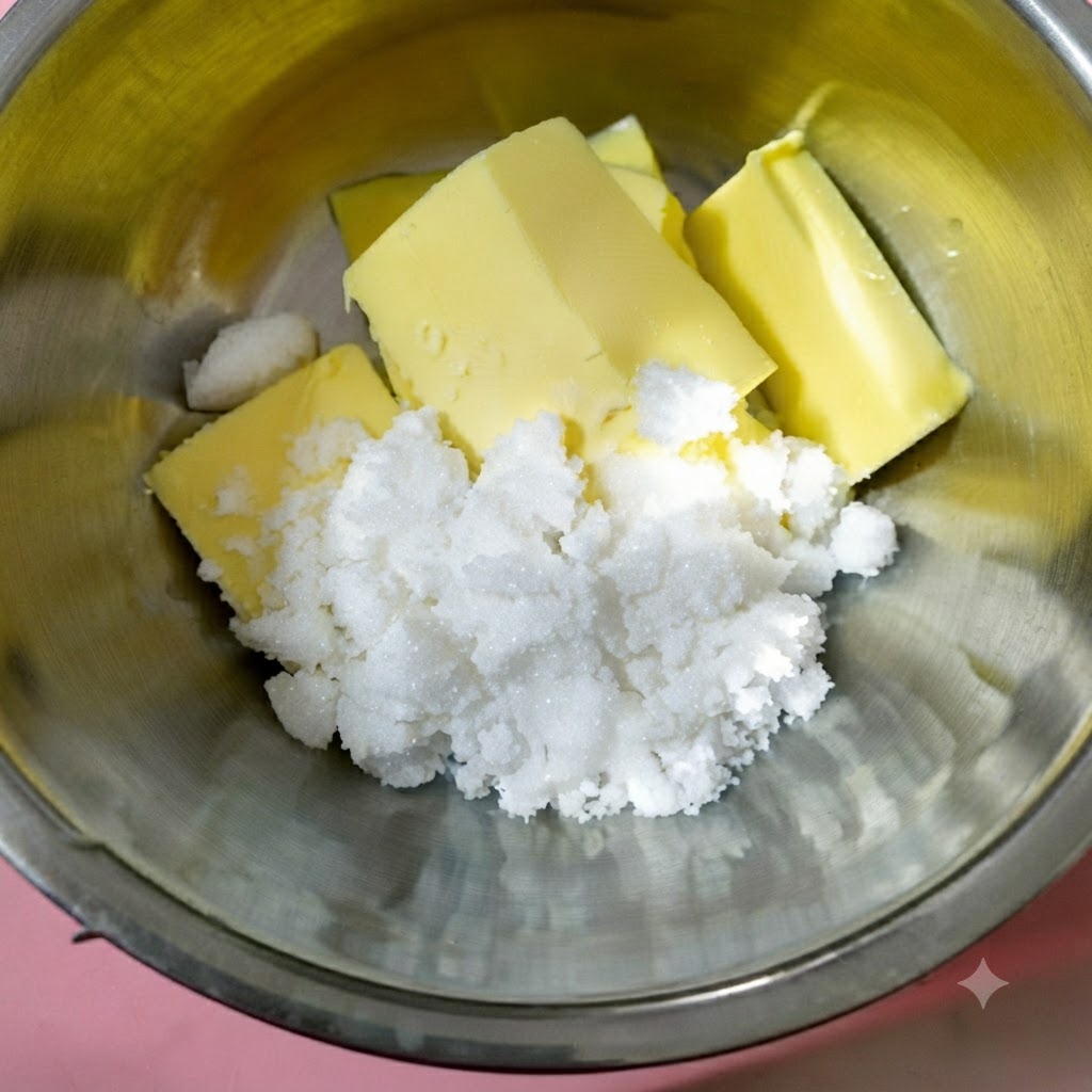 Una batidora eléctrica batiendo mantequilla y azúcar hasta obtener una crema de color amarillo claro y esponjosa.