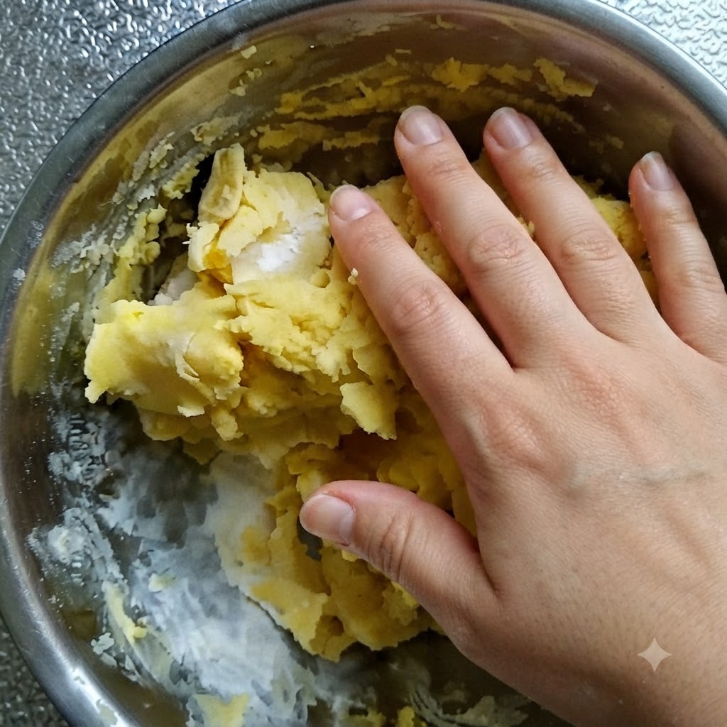 Pequeñas bolas de masa redondas dispuestas ordenadamente en filas sobre una bandeja.