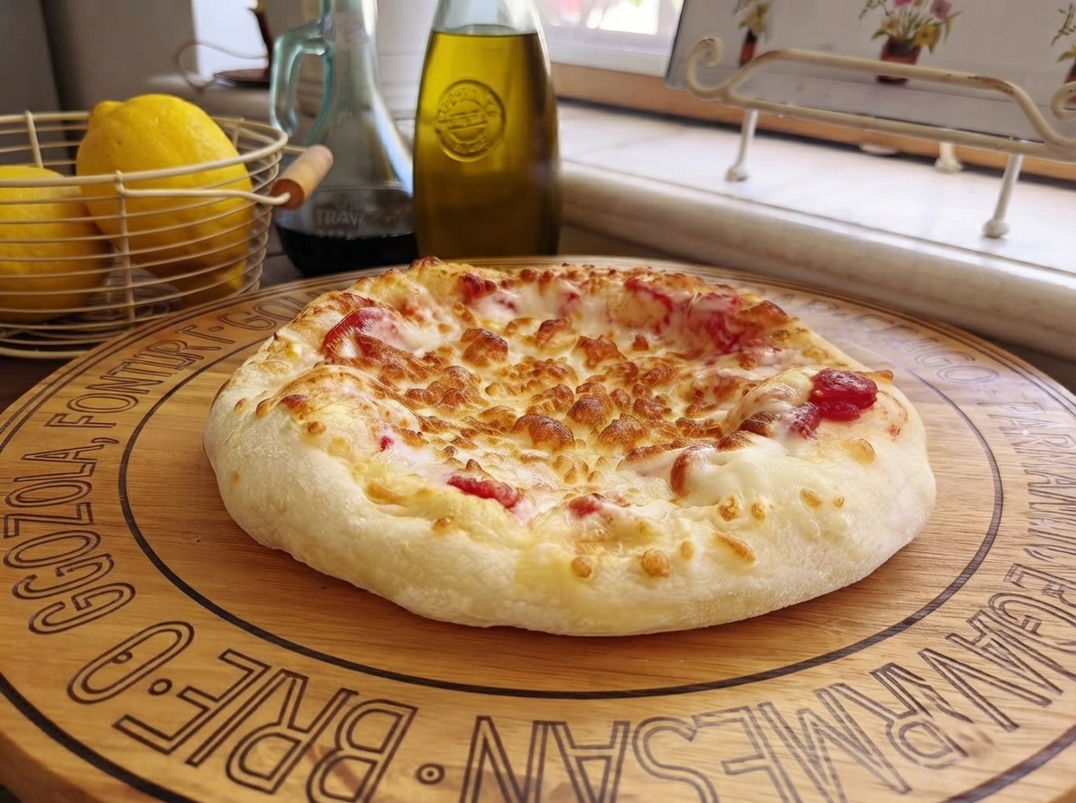 Hojas de rúcula verde y fresca esparcidas sobre la base de una pizza caliente recién horneada.
