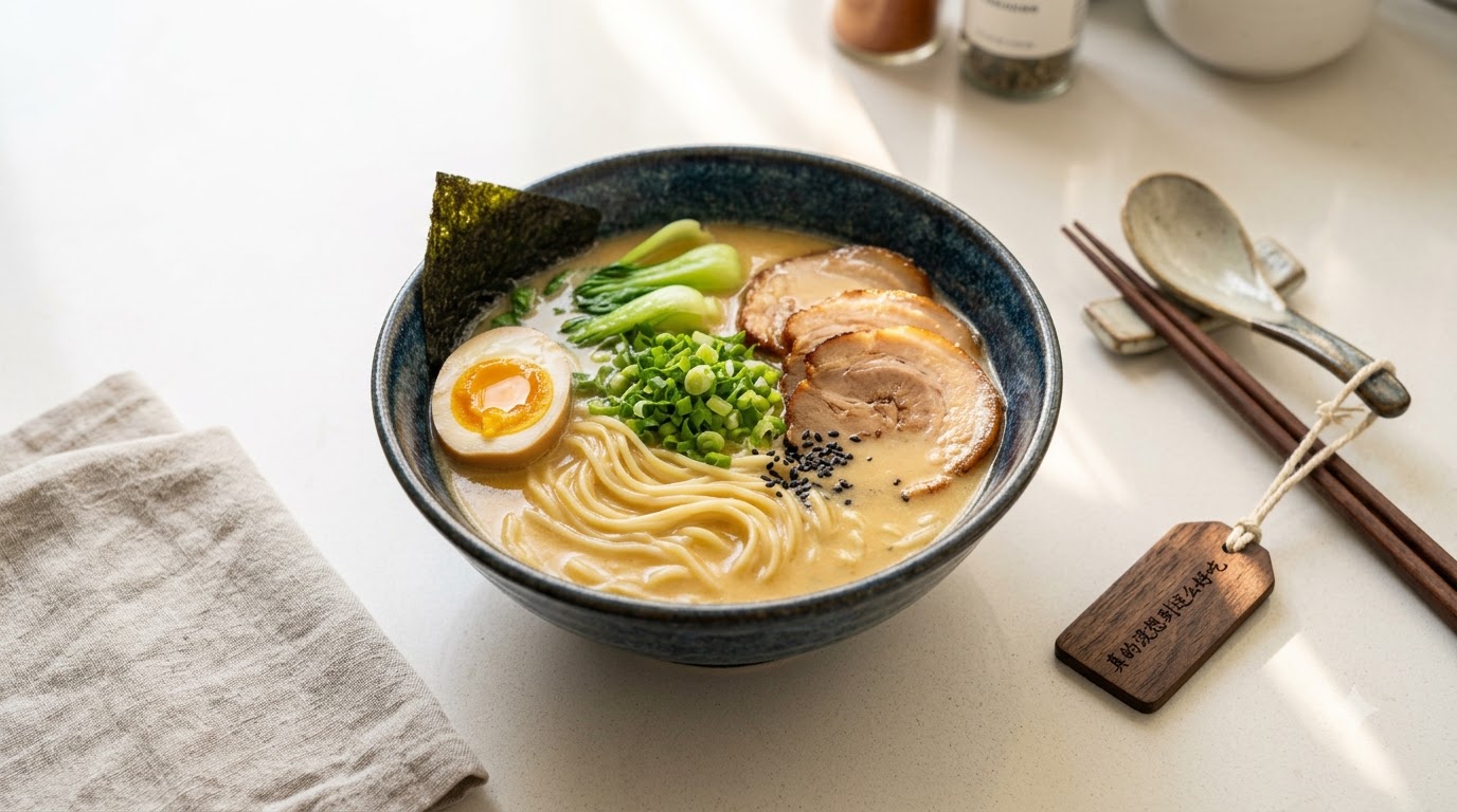 Fideos Instantaneos Estilo Tonkotsu con Caldo Rico de Hueso de Cerdo