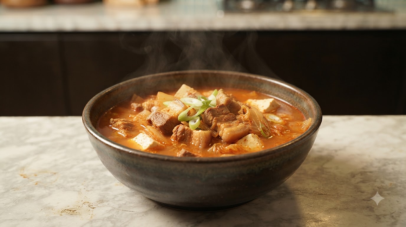 Sopa Caliente de Tofu, Kimchi y Cerdo