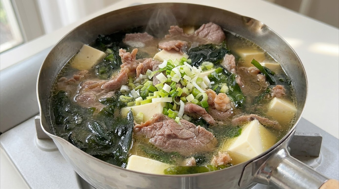 Sopa Ligera de Ternera y Tofu con Algas