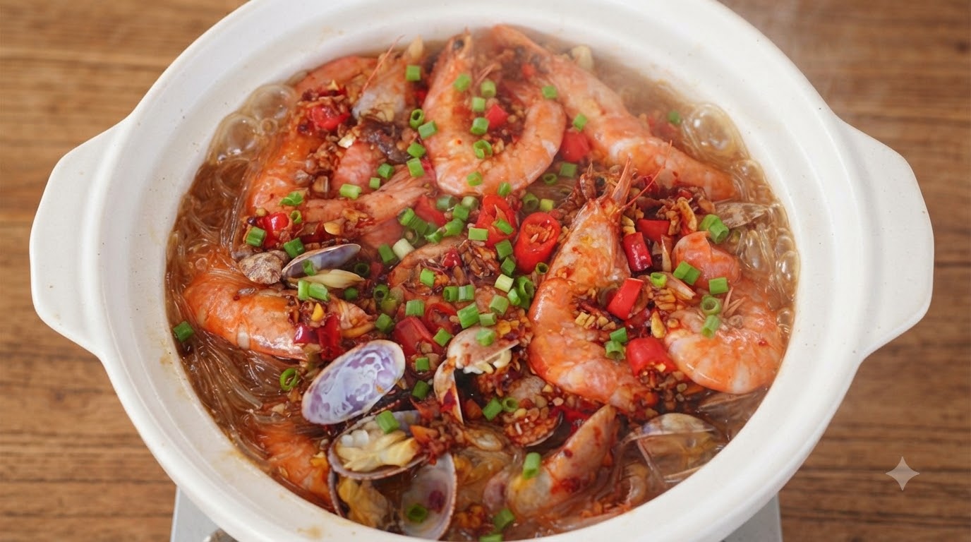 Olla de Mariscos con Fideos de Cristal y Tomate