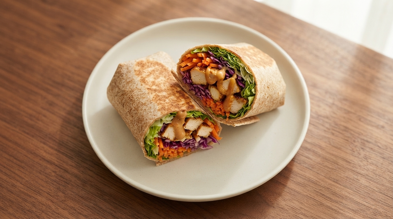 Wrap de Pechuga de Pollo con Mantequilla de Maní Dulce y Picante