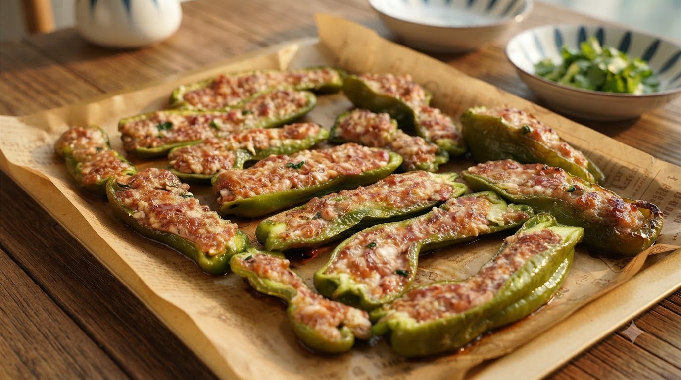 Pimientos Verdes Rellenos de Carne Picada al Horno