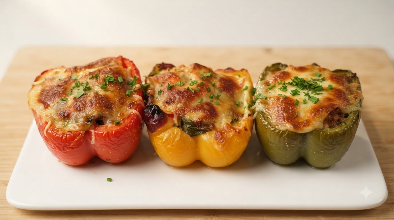 Pimientos Rellenos al Horno con Carne Picada y Mozzarella