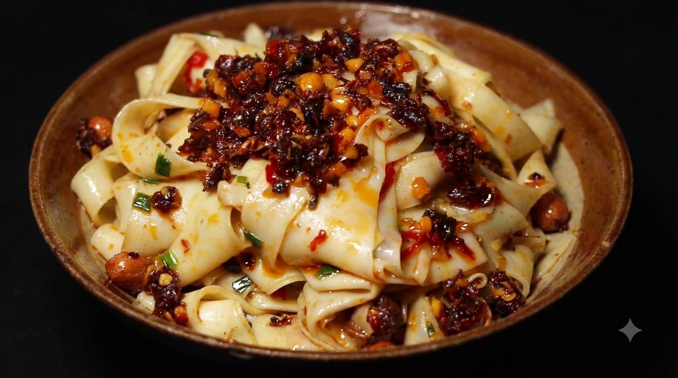 Fideos Anchos Picantes con Salsa de Carne
