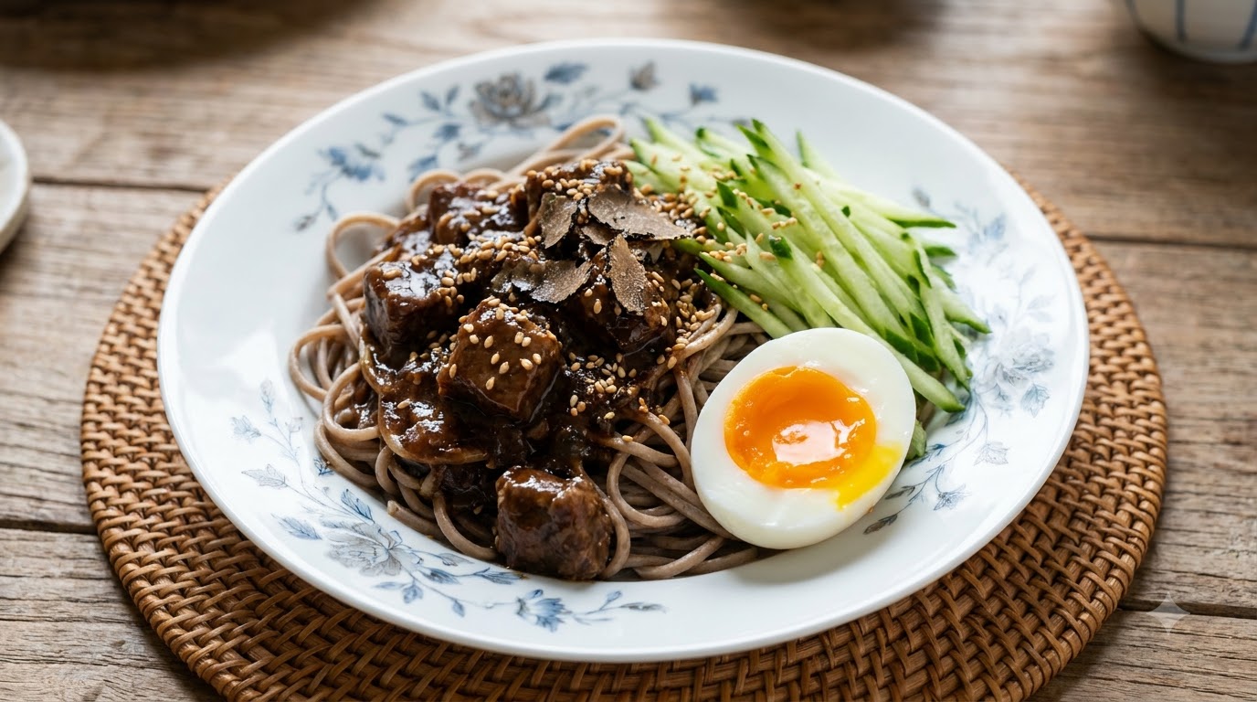 Fideos Soba con Salsa de Carne a la Trufa Negra