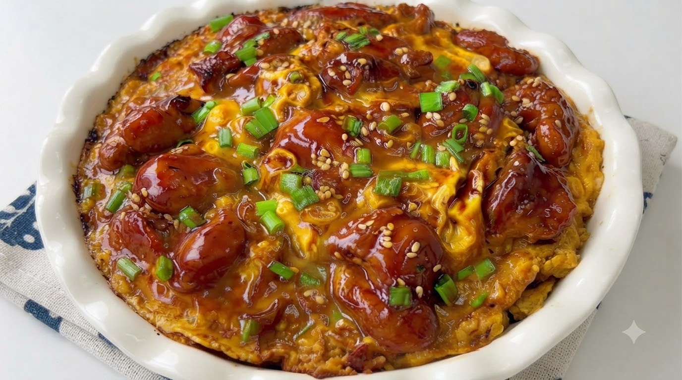 Arroz jugoso con pollo y huevo
