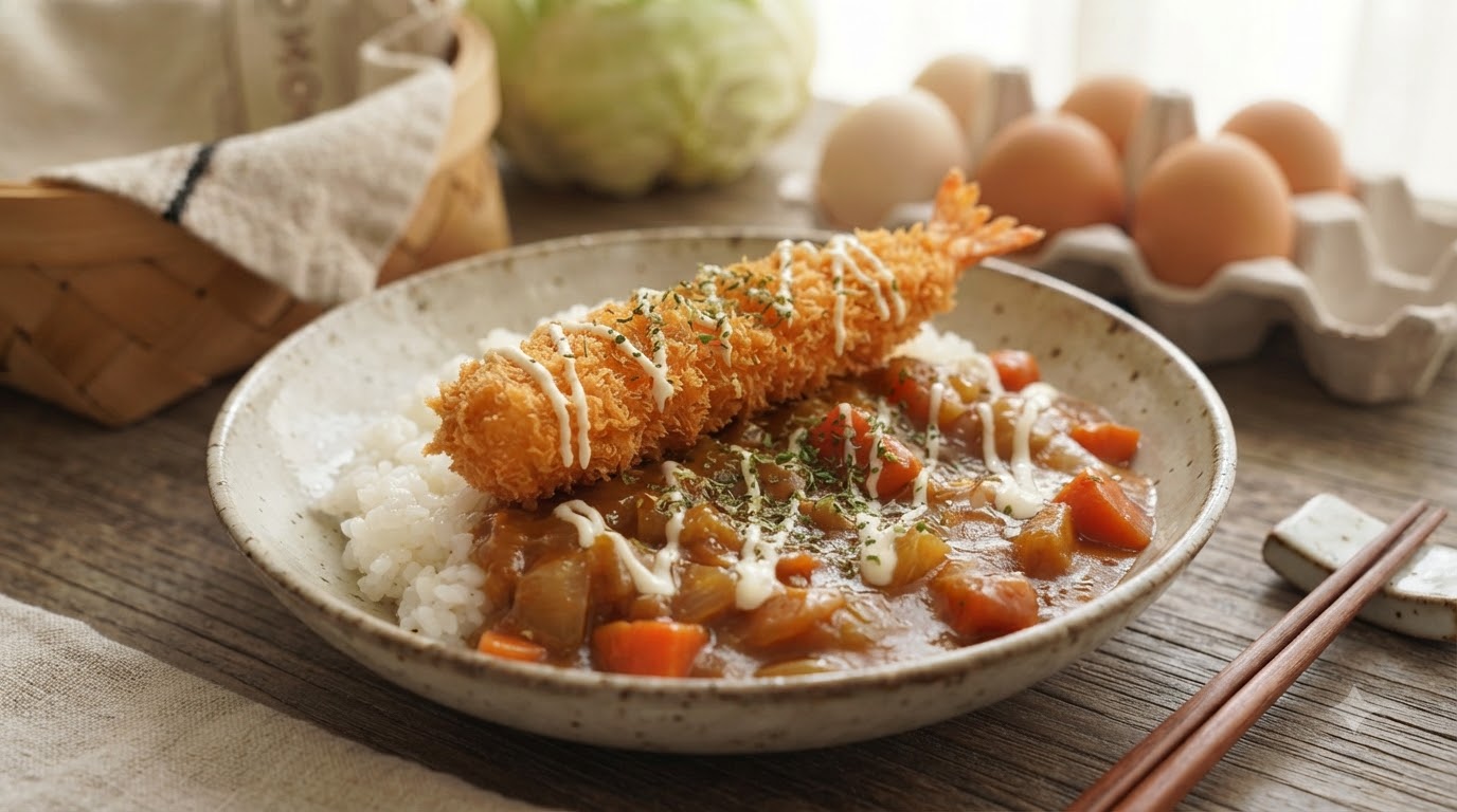 Arroz con Milanesa de Camarón al Curry y Coco