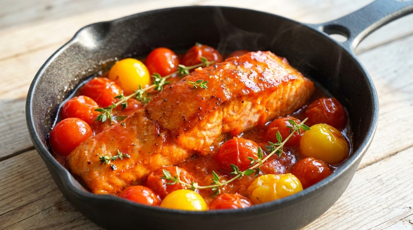 Salmón Glaseado al Tomate a la Sartén