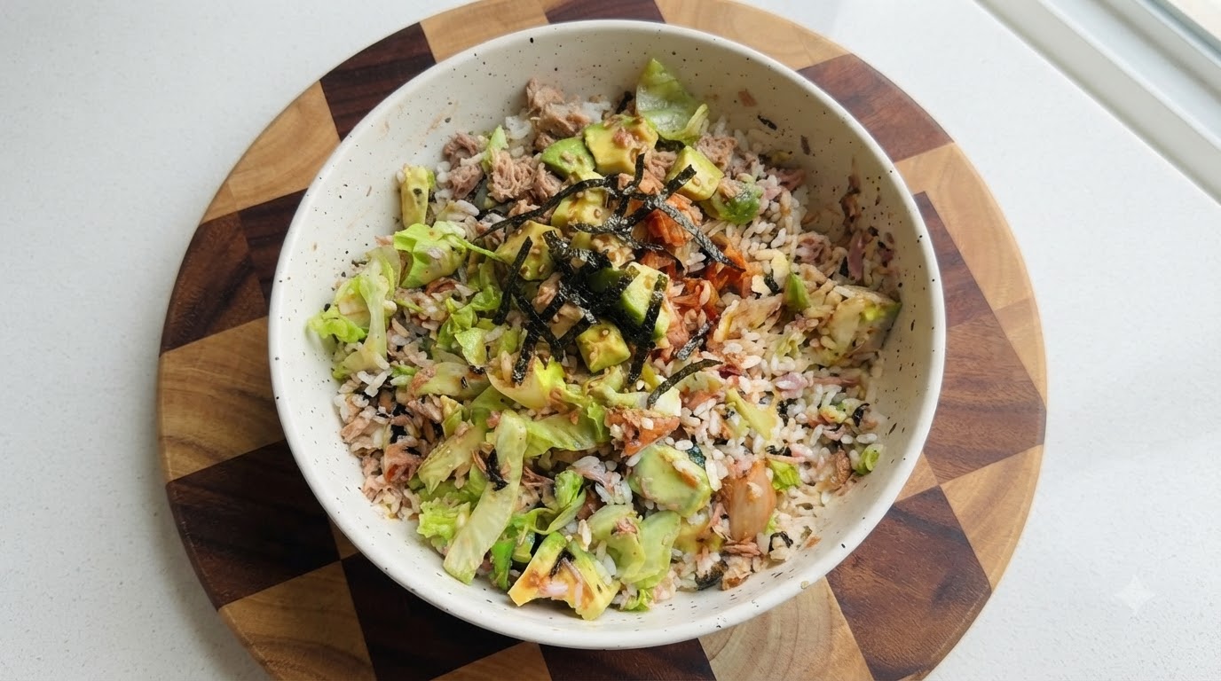 Bol de Arroz con Atún y Aguacate sin Cocinar