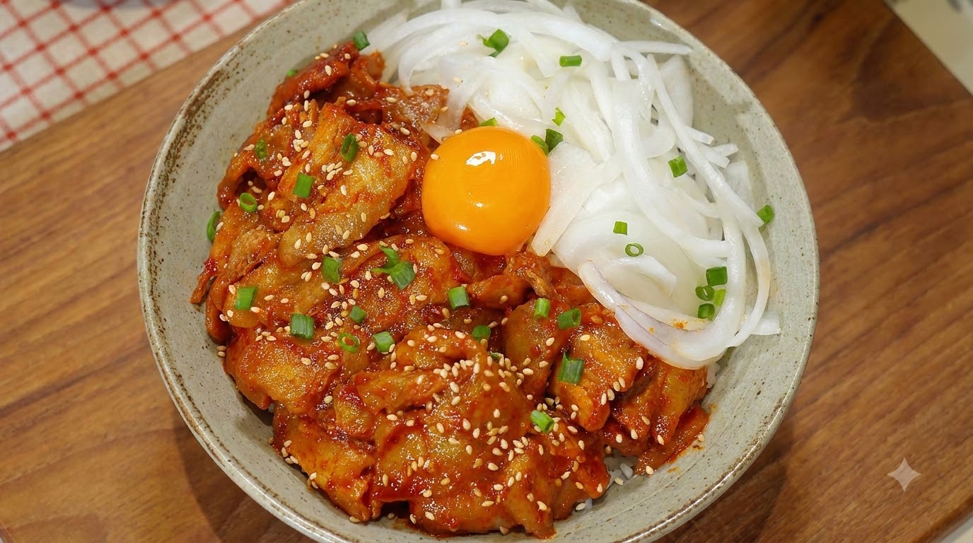Bibimbap de Cerdo Picante con Yema de Huevo