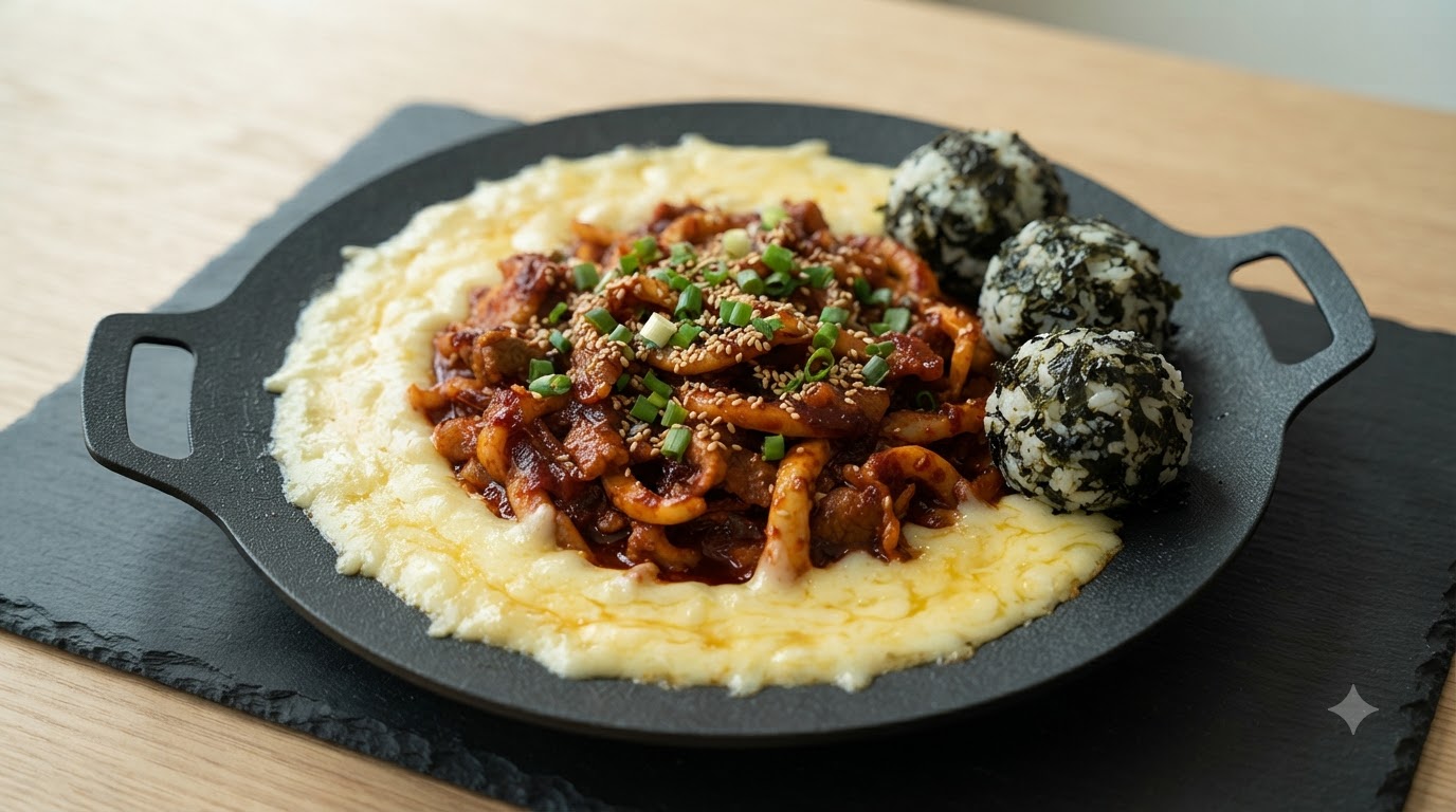 Calamar y Panceta Estilo Coreano con Queso (Ojingeo Samgyeopsal)