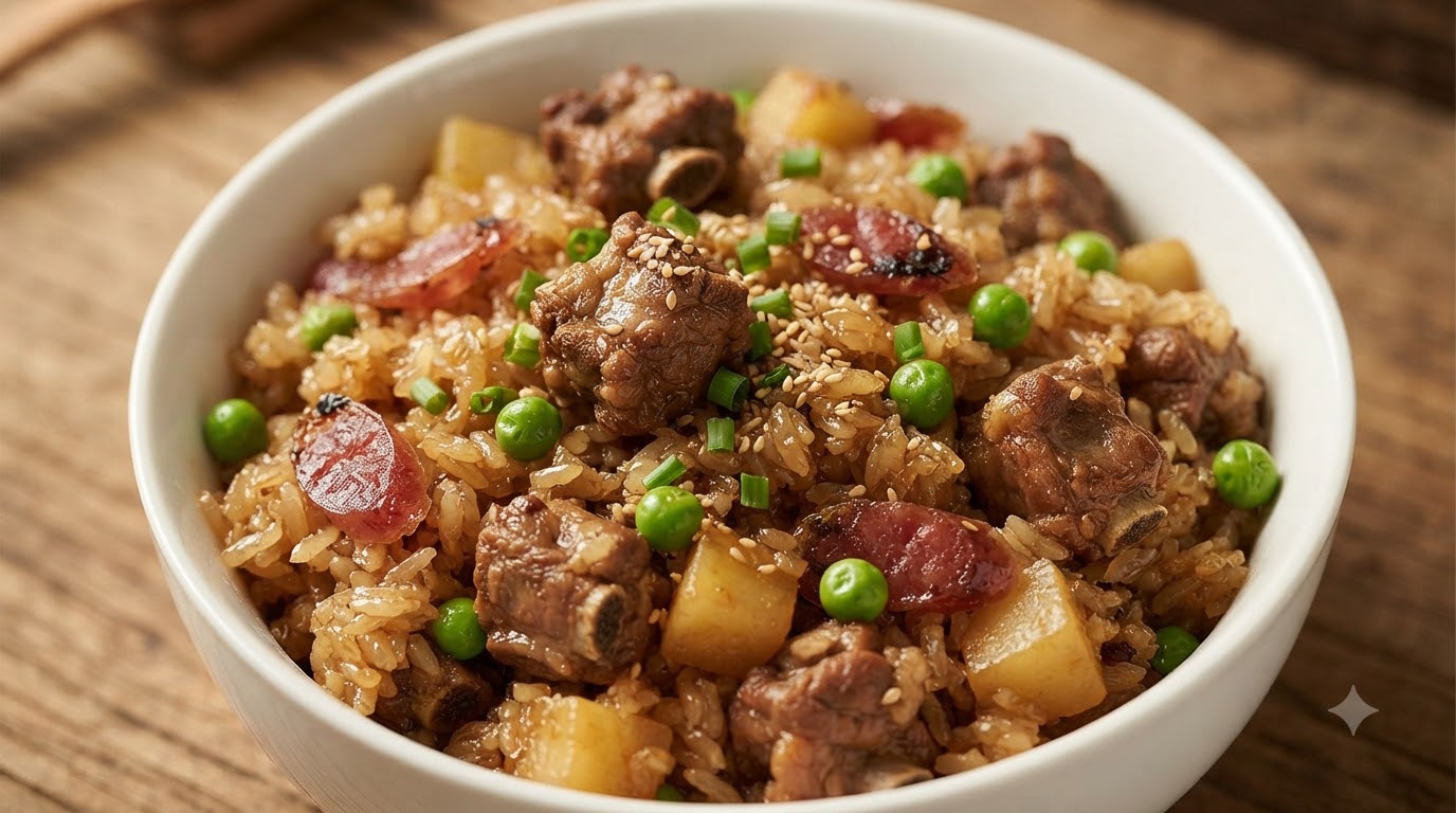 Arroz Glutinoso con Costillas de Cerdo y Patatas