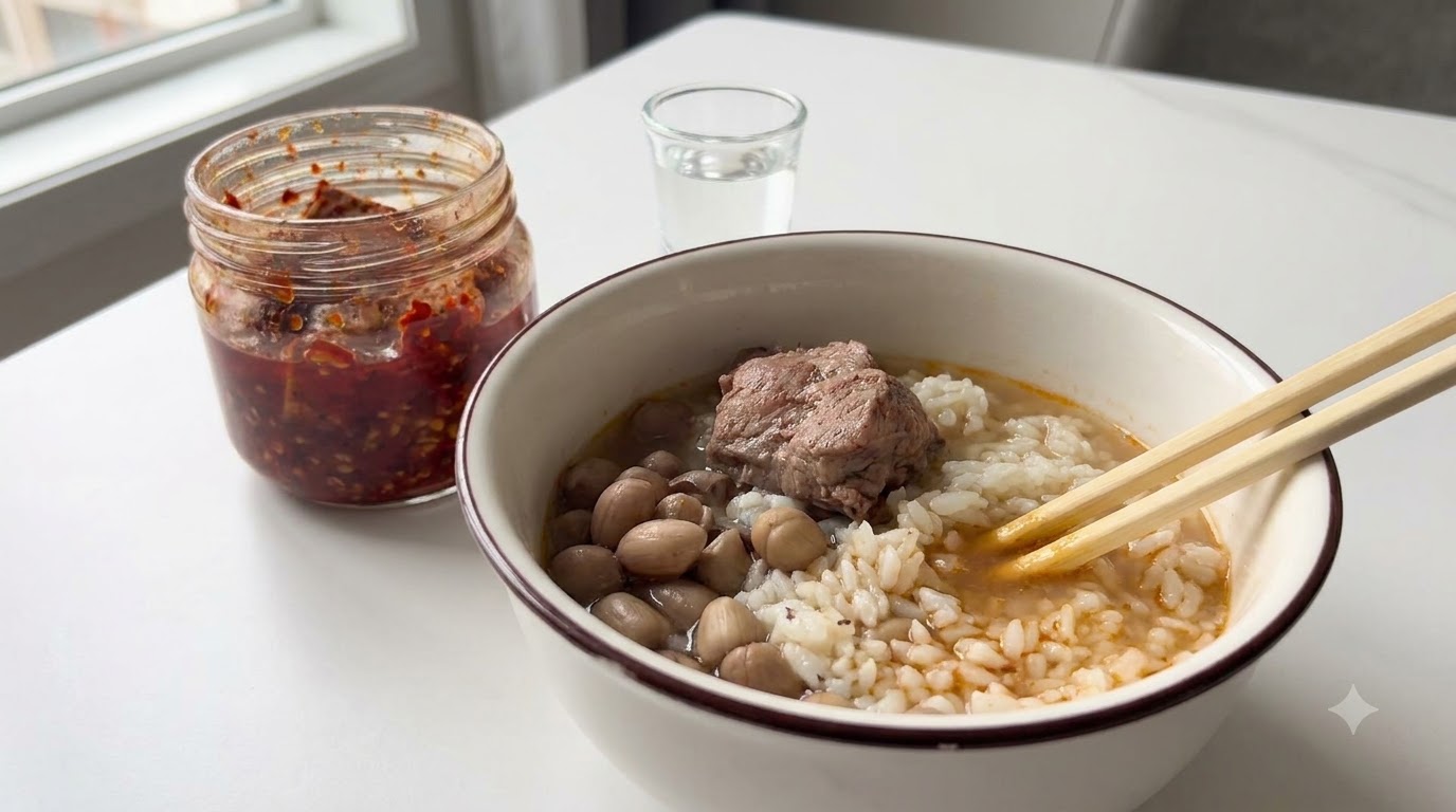Arroz con Sopa de Costillas de Cerdo y Maní al Estilo Casero