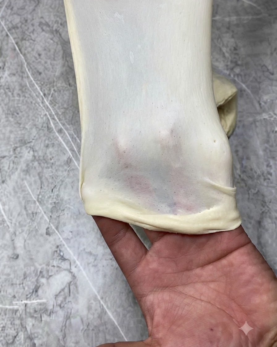 Masa estirada para mostrar la etapa de la membrana de ventana o guante.