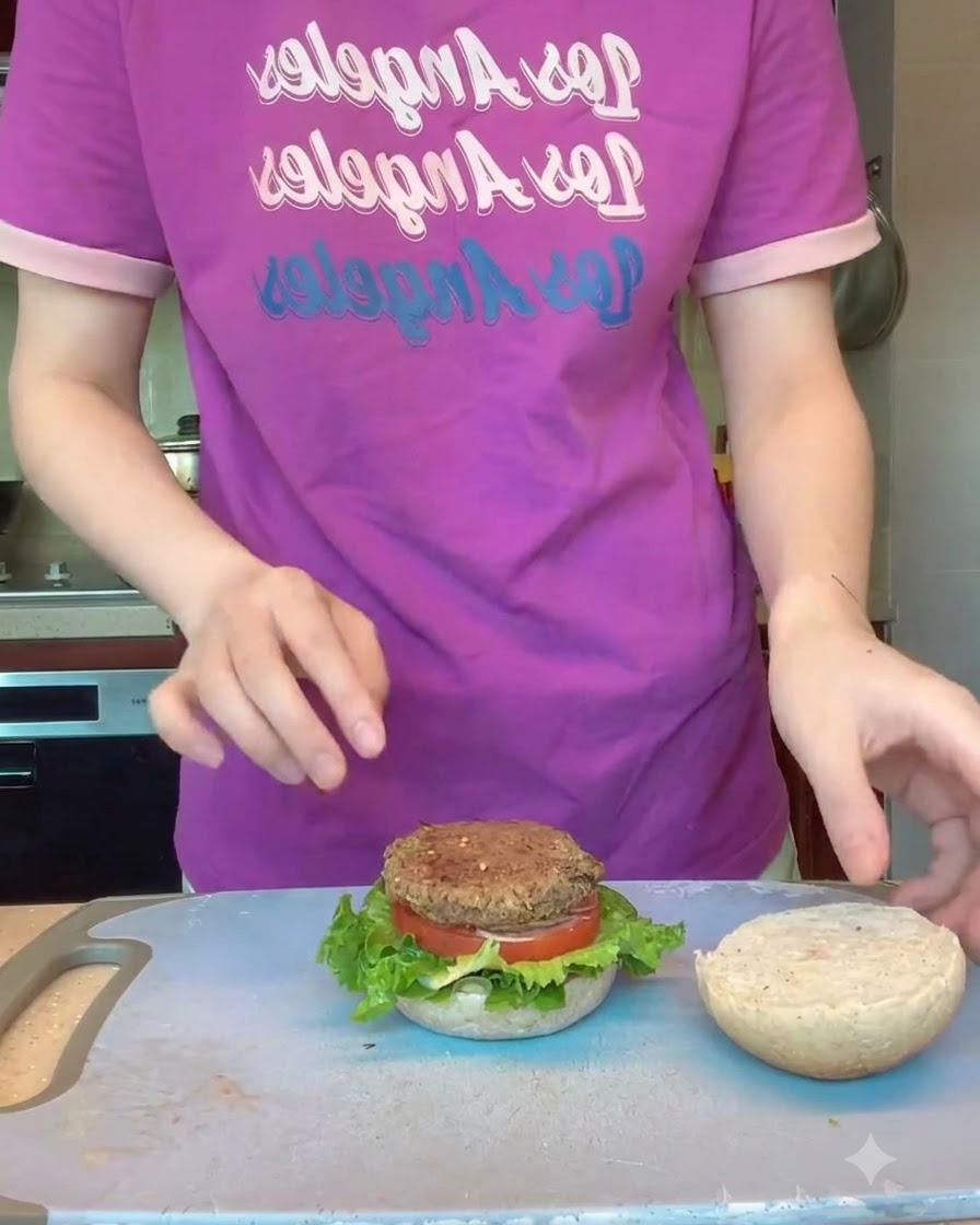 Una bandeja llena de medallones de hamburguesa de frijoles negros moldeados siendo introducida en un horno.