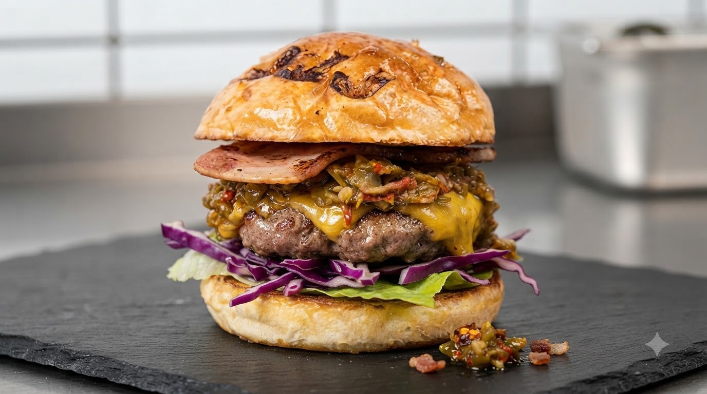Hamburguesa Gourmet con Doble Salsa de Chile