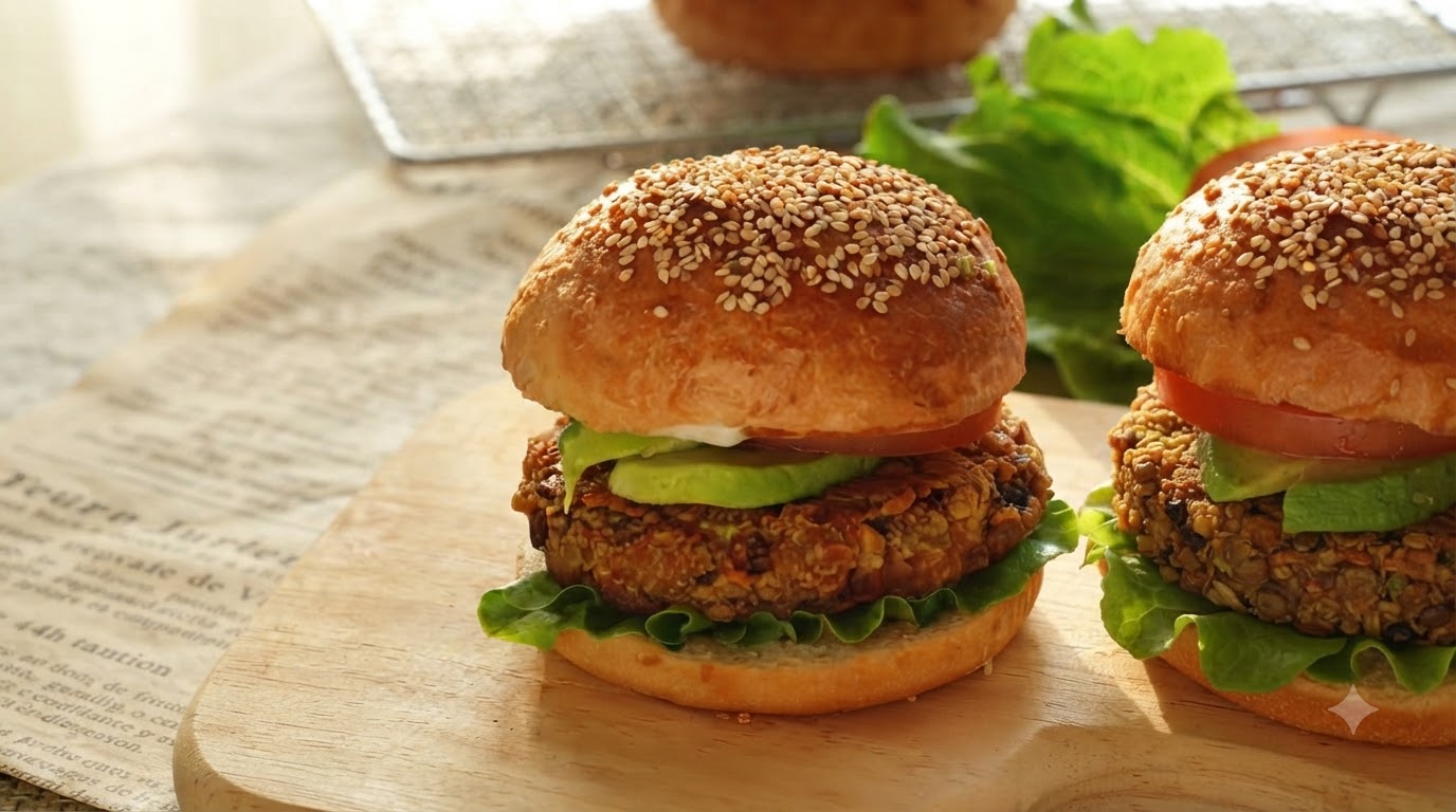 Hamburguesa Vegana con Panes, Hamburguesas y Aderezo Caseros