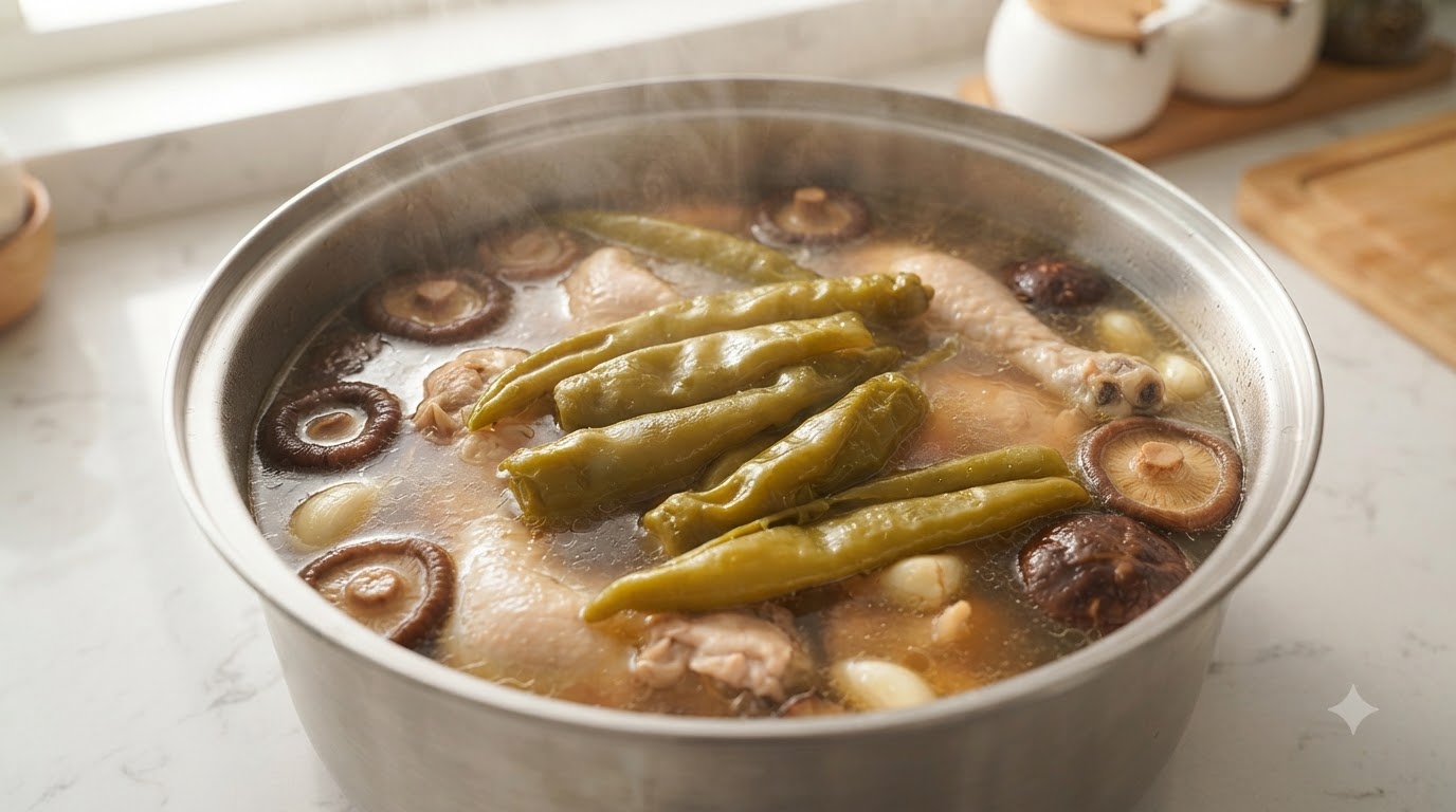 Sopa de Pollo Taiwanesa con Chiles en Vinagre