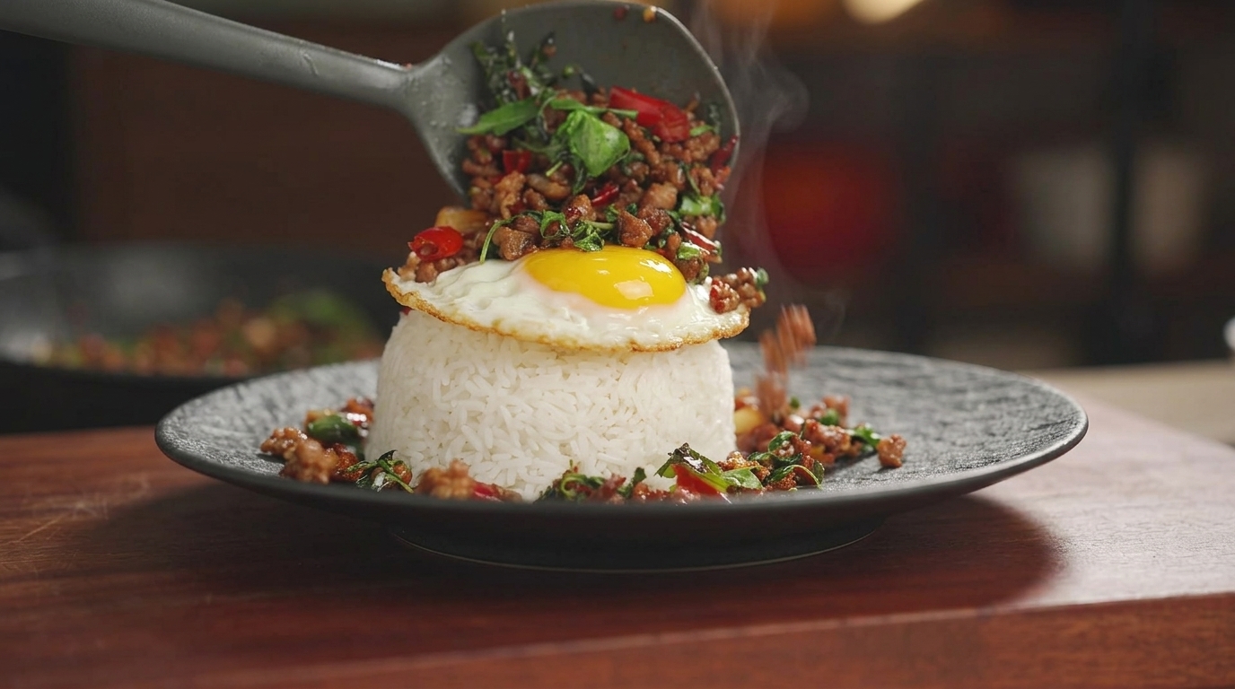 Arroz con Cerdo Picante Tailandés con Albahaca (Pad Kra Pao Moo)