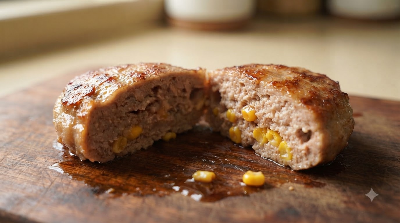 Jugosas Hamburguesas Alemanas de Cerdo con Maíz Dulce