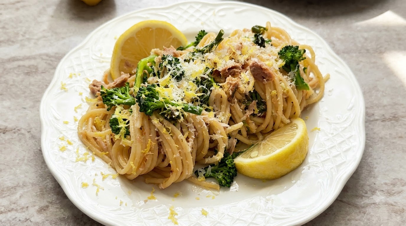 Pasta con Atún, Ajo, Brócoli y Ralladura de Limón