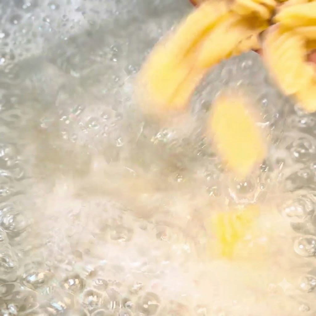 Piezas de pasta espiral hirviendo vigorosamente en una olla con agua hirviendo con sal.