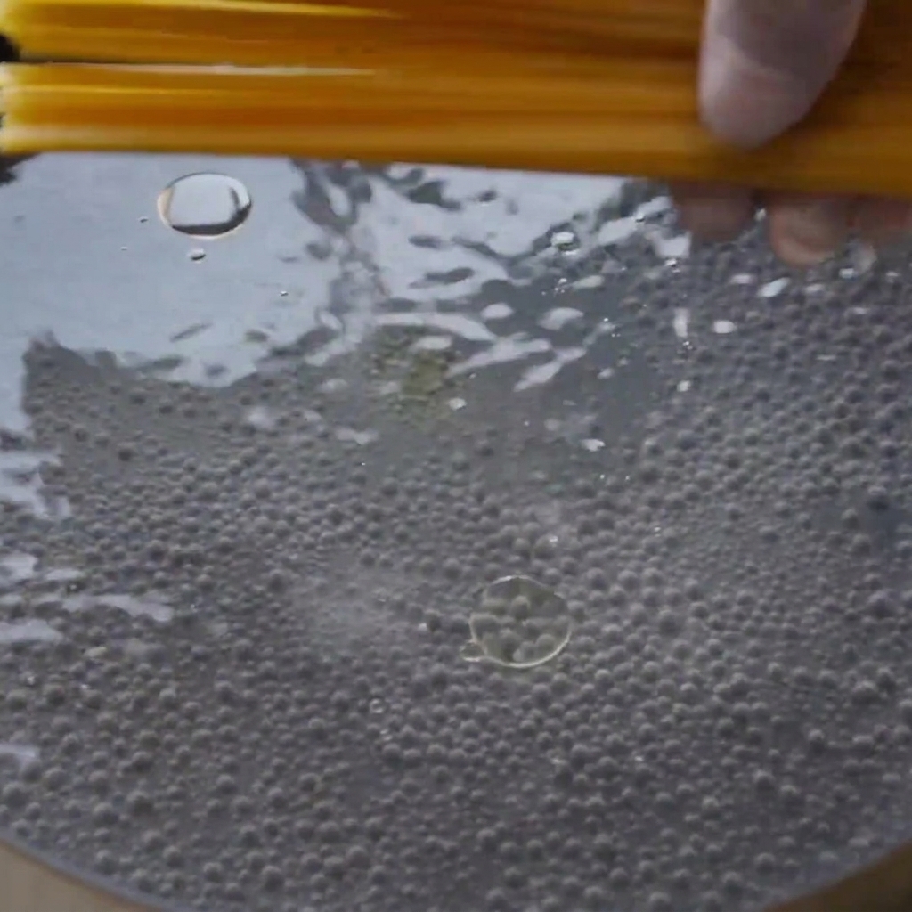 Pasta espagueti seca siendo colocada en una olla grande con agua hirviendo caliente.