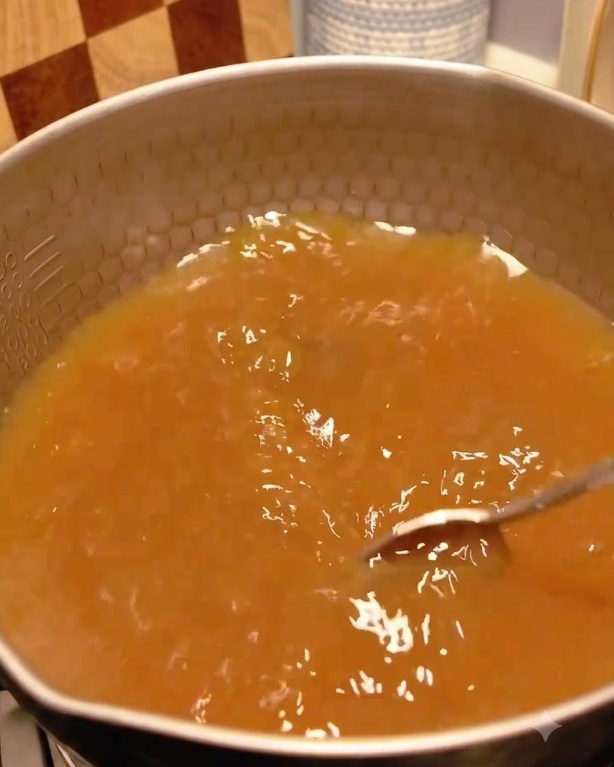 Semillas de sésamo blanco cayendo en una olla de caldo de miso caliente y burbujeante.