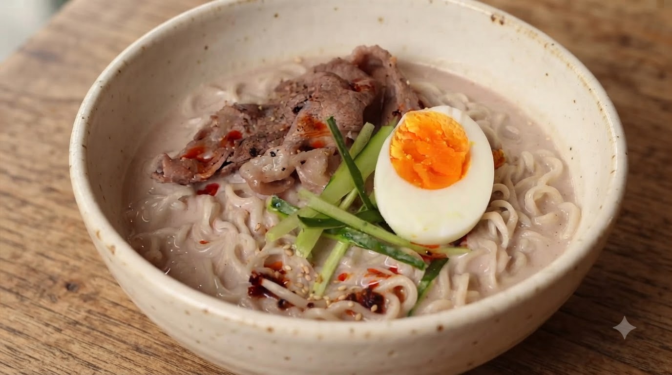 Fideos Cremosos de Miso y Leche de Soja con Ternera Wagyu