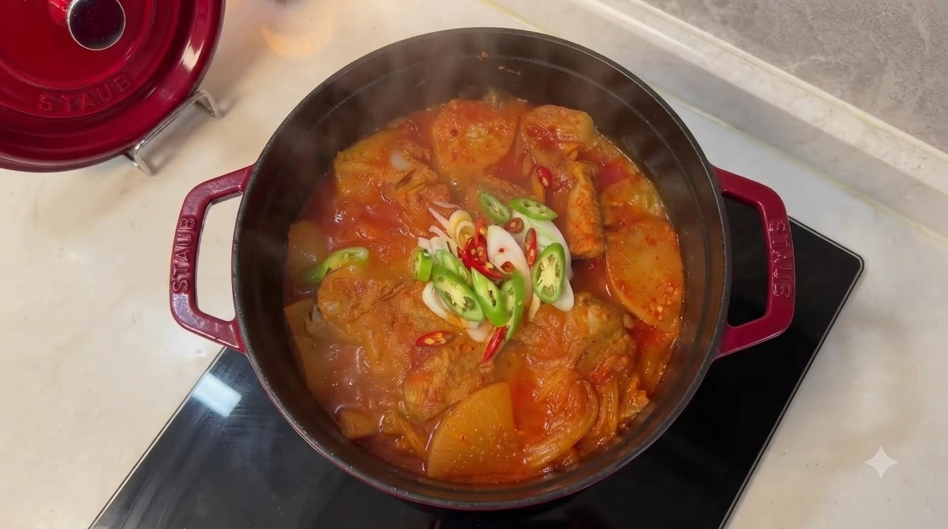 Estofado Coreano de Costillas de Cerdo con Kimchi (Dwaeji-Galbi-Kimchi-Jjim)