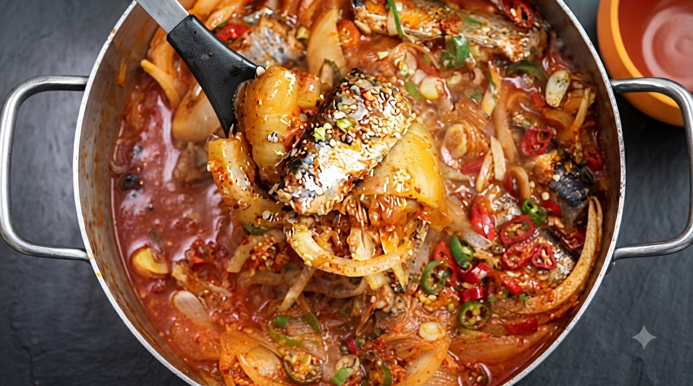 Sardinas coreanas estofadas con kimchi (Kkongchi Kimchi Jjim)