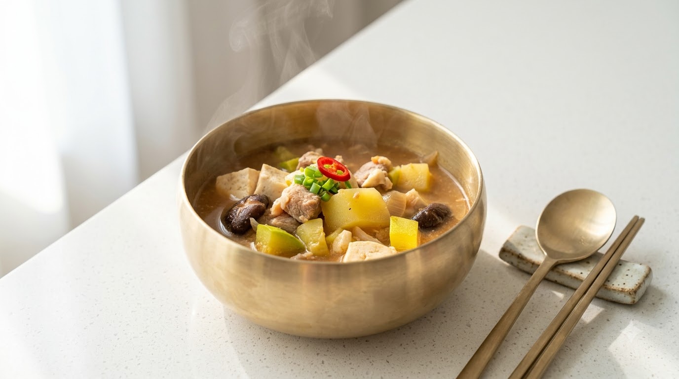 Doenjang Jjigae Auténtico (Estofado Coreano de Pasta de Soja)
