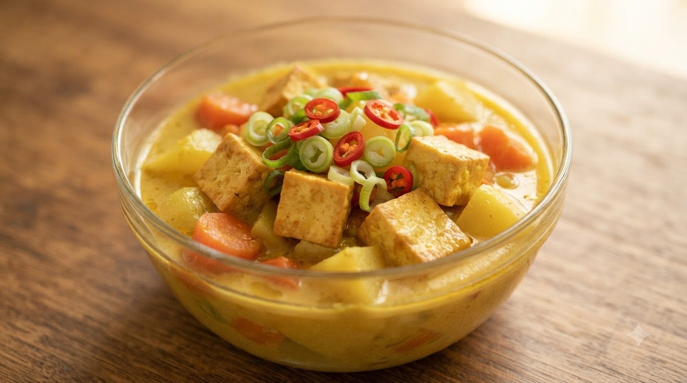 Tofu Cremoso al Curry con Coco Estilo Sudeste Asiático
