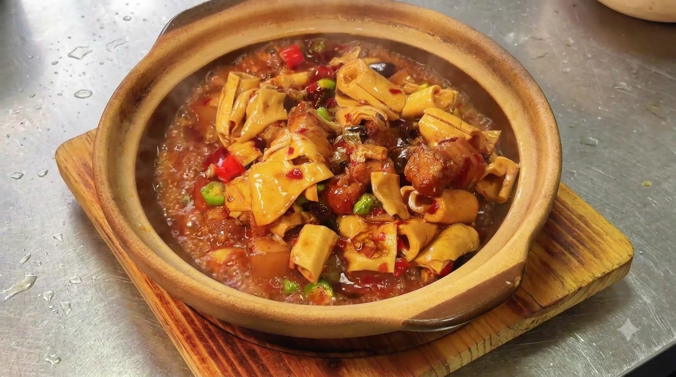 Panceta de Cerdo Estofada con Rollos de Piel de Tofu