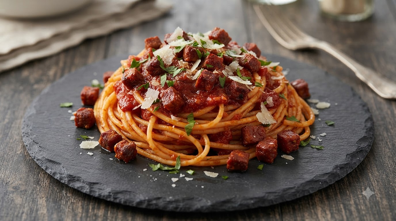 Espaguetis Rápidos y Picantes con Chorizo y Tomates Secos