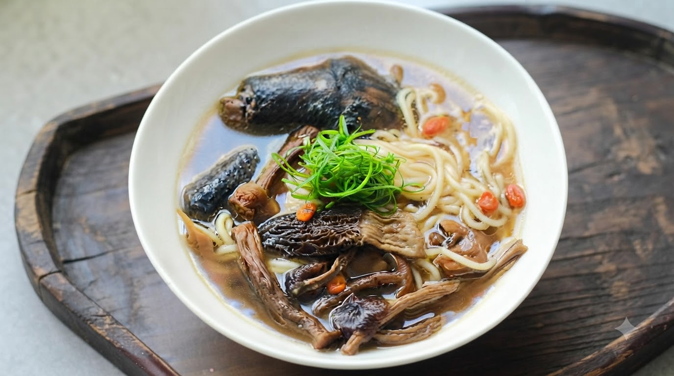 Sopa de Pollo Nutritiva con Hongos y Fideos