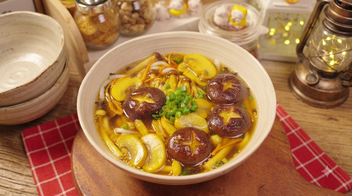 Sopa de Fideos Vegetariana con Champiñones Frescos