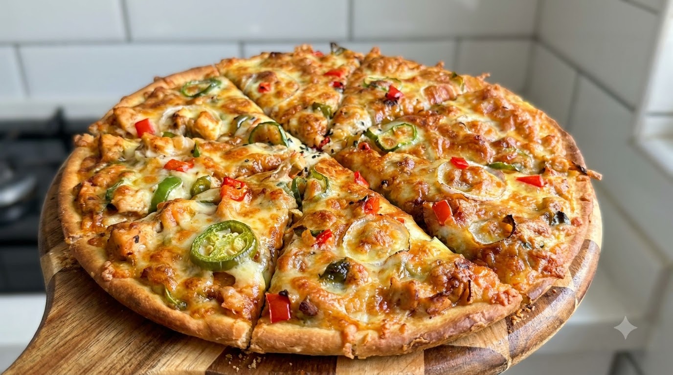 Pizza Casera de Pollo con Jalapeños y Pimientos