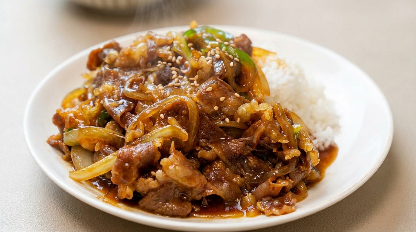 Tazón de Arroz con Carne Estilo Sukiyaki (Gyudon)
