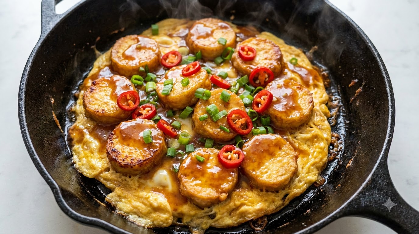 Tofu Japonés Crujiente con Huevo a la Plancha