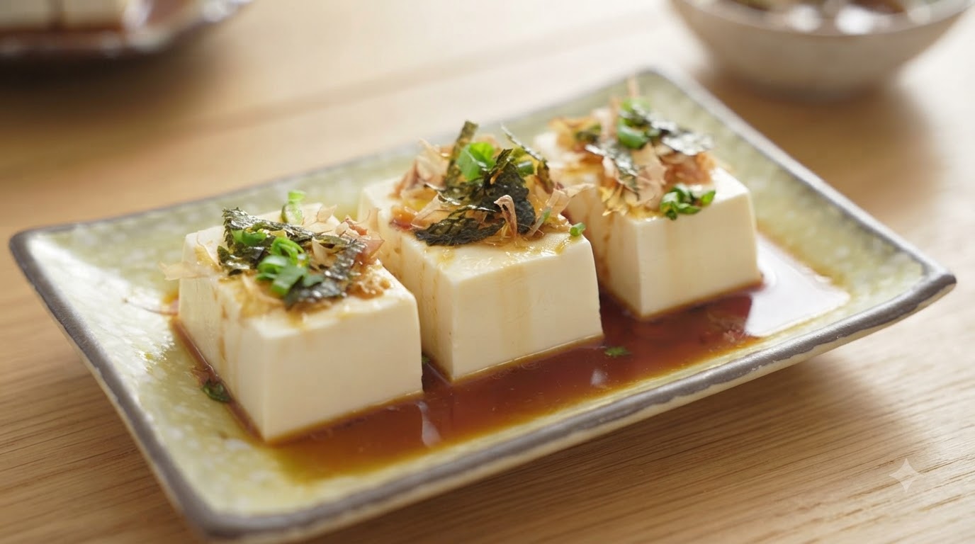 Tofu Frío Japonés con Salsa Especial de Soja (Hiyayakko)