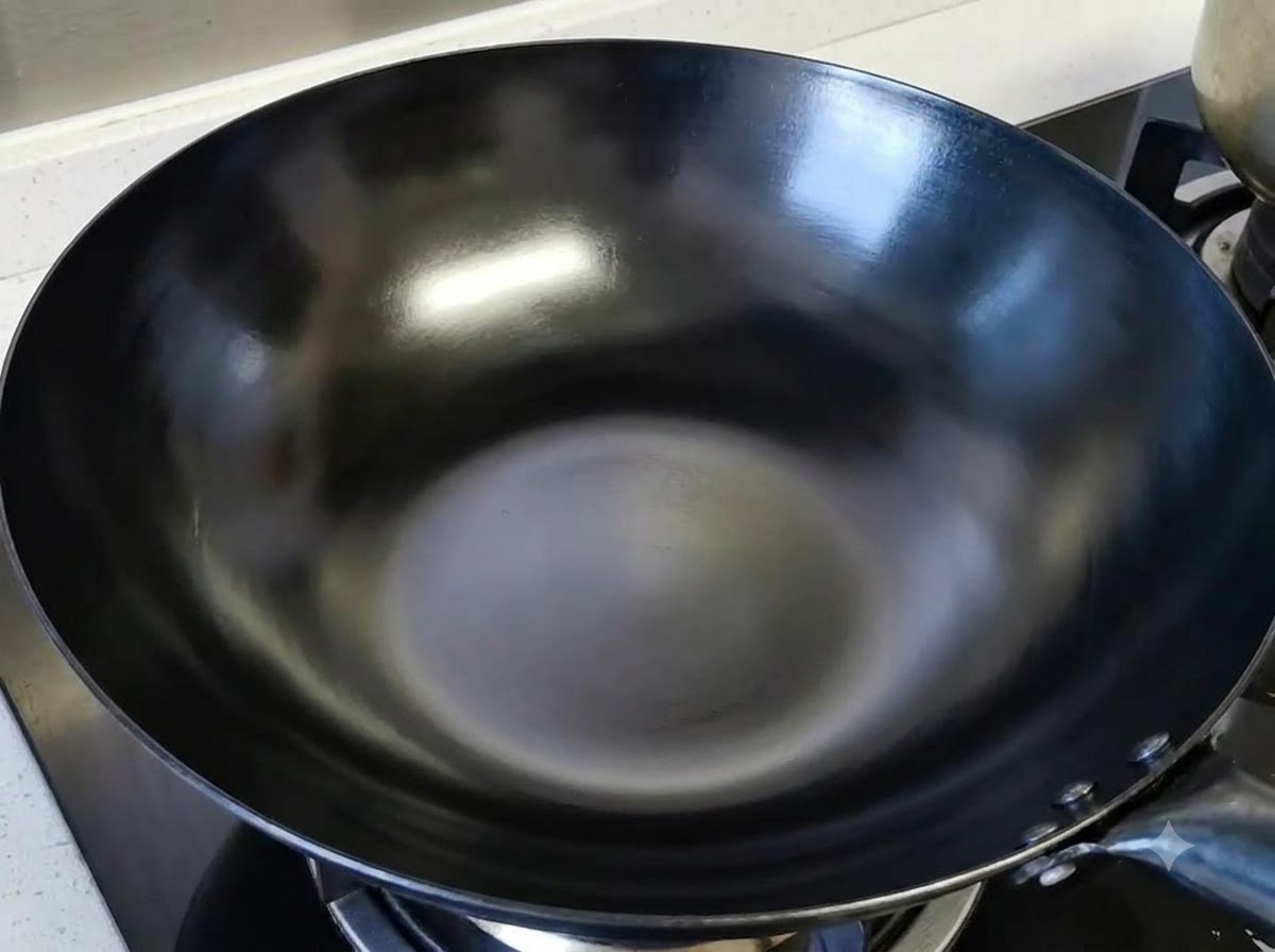 Vino de cocinar y licor blanco calentándose en un wok.