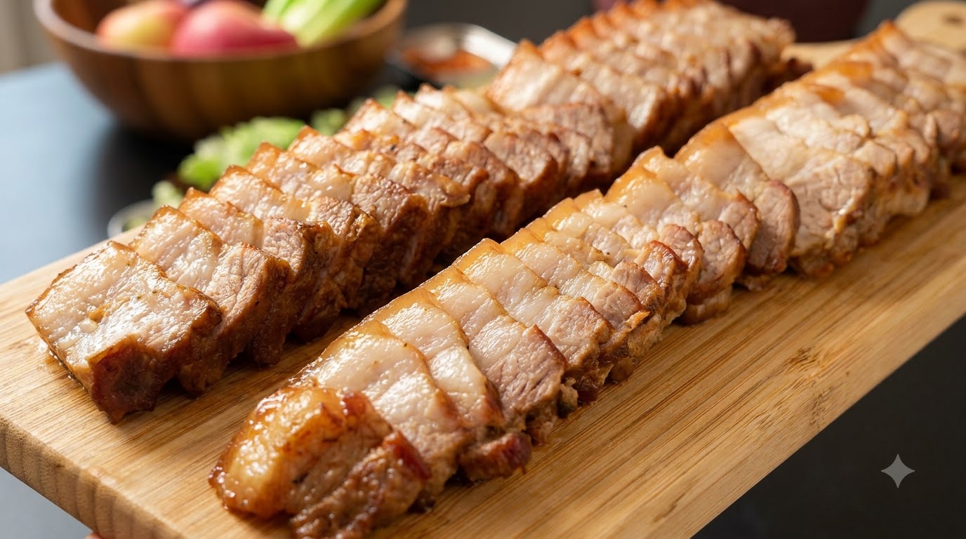 Bossam coreano sin agua (Panceta de cerdo cocida)