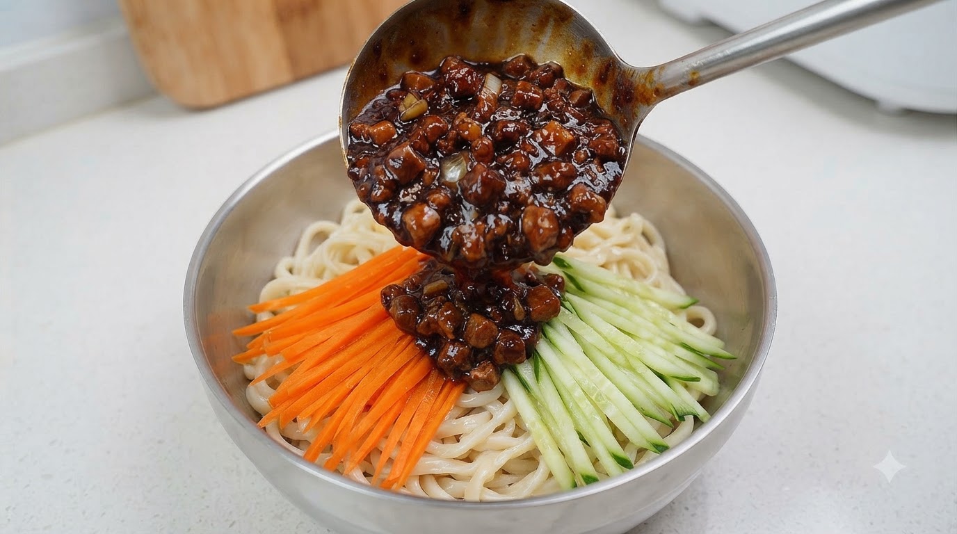 Zhajiangmian Autentico de Viejo Pequin Fideos con Salsa Frita