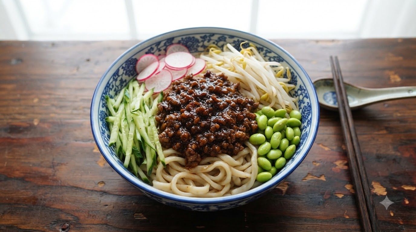 Fideos con salsa frita al estilo tradicional de Pekín (Zhajiangmian)